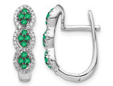 3/10 Carat (ctw) Emerald Hoop Earrings in 14K White Gold with Diamonds 1/4 Carat (ctw)